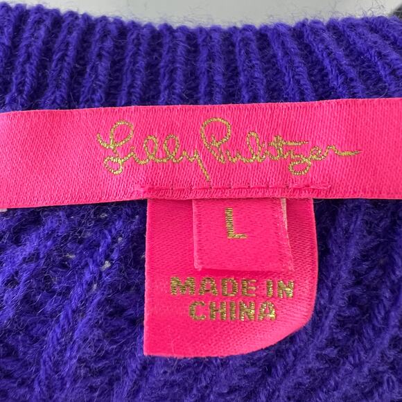 Lilly Pulitzer Purple Sweater Perforated Knitted V-Neck Pullover Size Large L - Picture 6 of 9